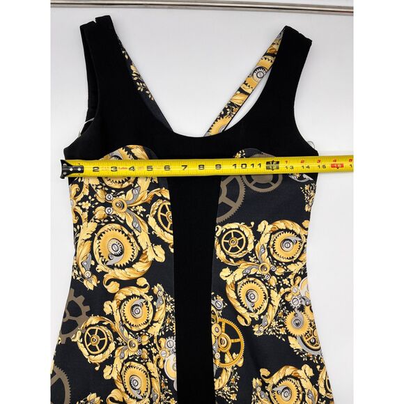 Black Mechanic Print Stretch Paneled Sheath Dress - Picture 4 of 9